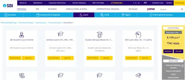 स्टेट बँक ऑफ इंडिया (SBI) चे शैक्षणिक कर्ज